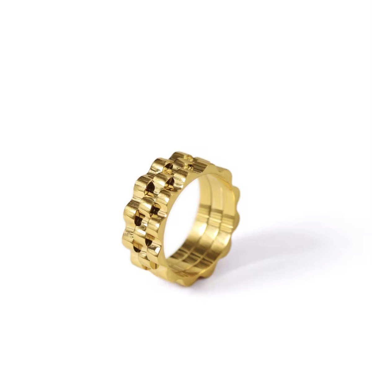 Merlie Ring - Wavy Band Unisex Statement Ring - Stainless Steel - Goudkleurig - Modern & Duurzaam Design (Maat 54)
