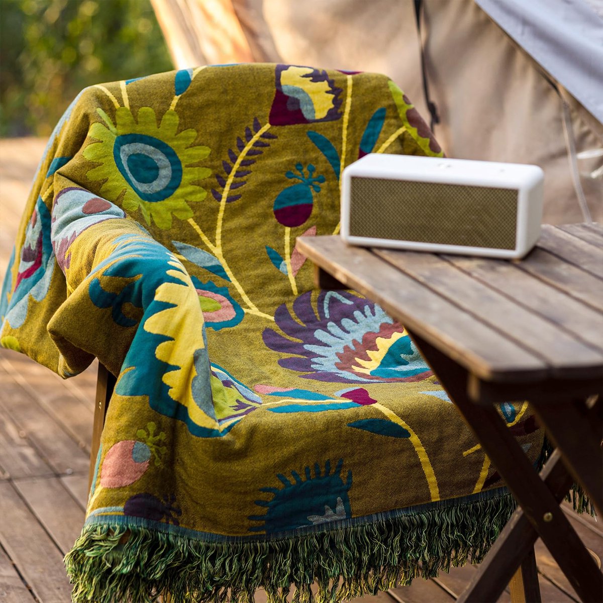 Azomor® Dubbelzijdige handgeweven boho deken van biologisch katoen voor bank en bed 200 x 230 cm