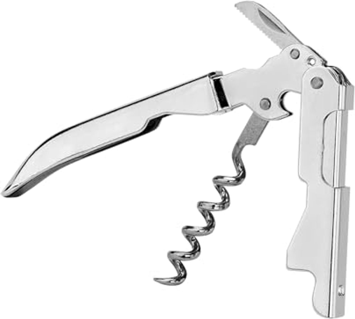 Dubbele Kelnerkurkentrekker met Foliesnijder - Wijnflesopener in Zilver, 12 cm