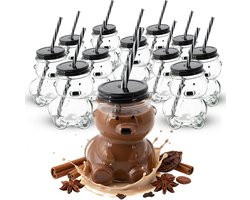 Novaliv 12x glühweinbekers 300 ml Gepersonaliseerde kerstmok met drinkrietje - beer als glühweinmok - mok met berenmotief Kerstboom Kerstmokken handwarmermokken
