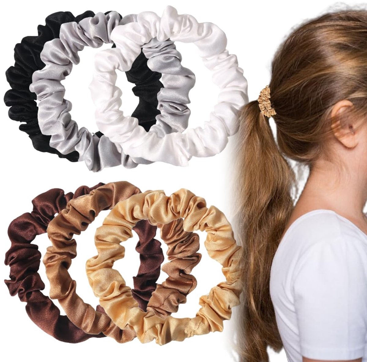 6 Pieces Silk Hair Elastic Ponytail Headband for Women
