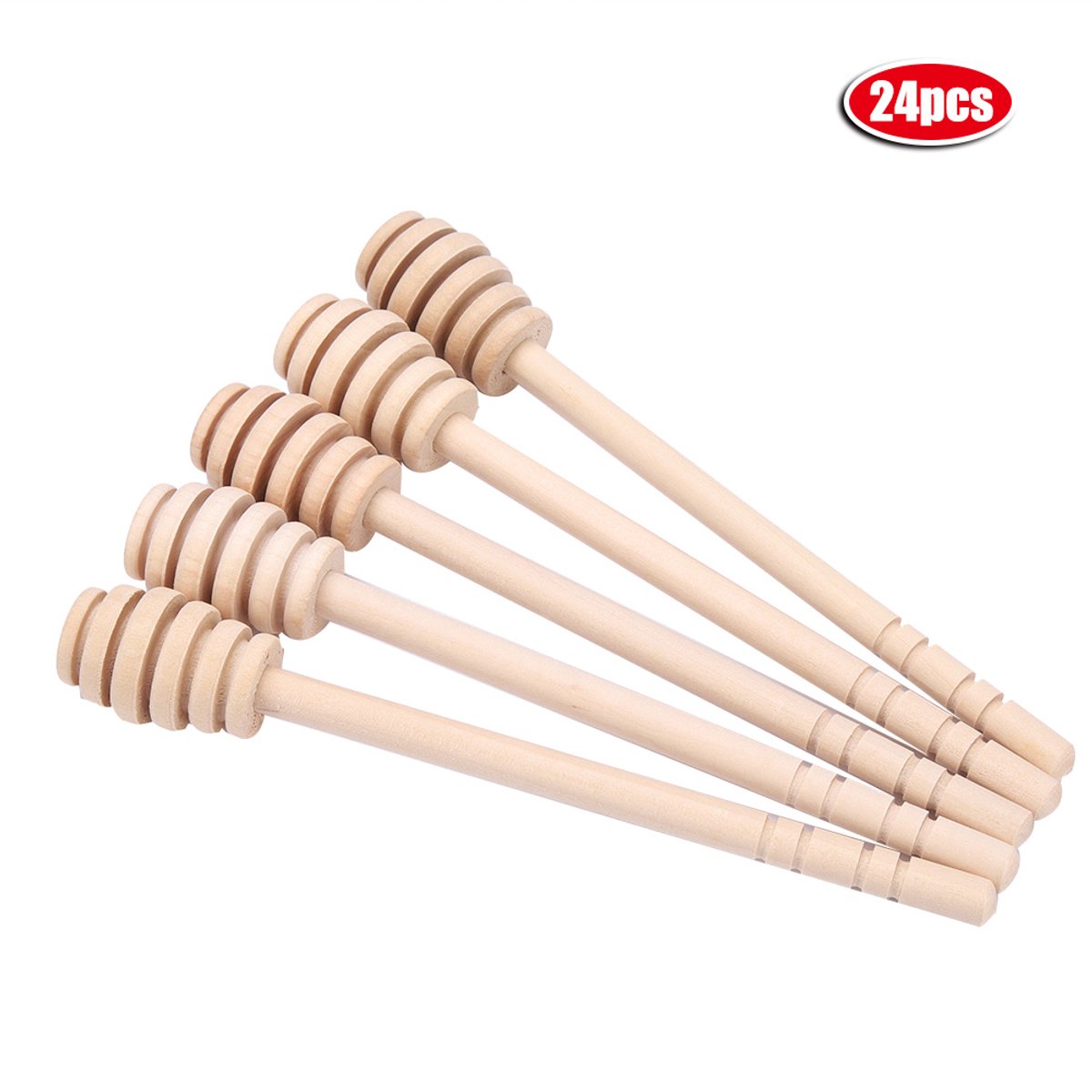 QTTVBTNA -24 Stuks Houten Honinglepels – Honingdipper met Lange Handgreep voor Honingpot, Dessert of Stroop – Herbruikbare Roerstaafjes voor Thee, Koffie en Bakaccessoires