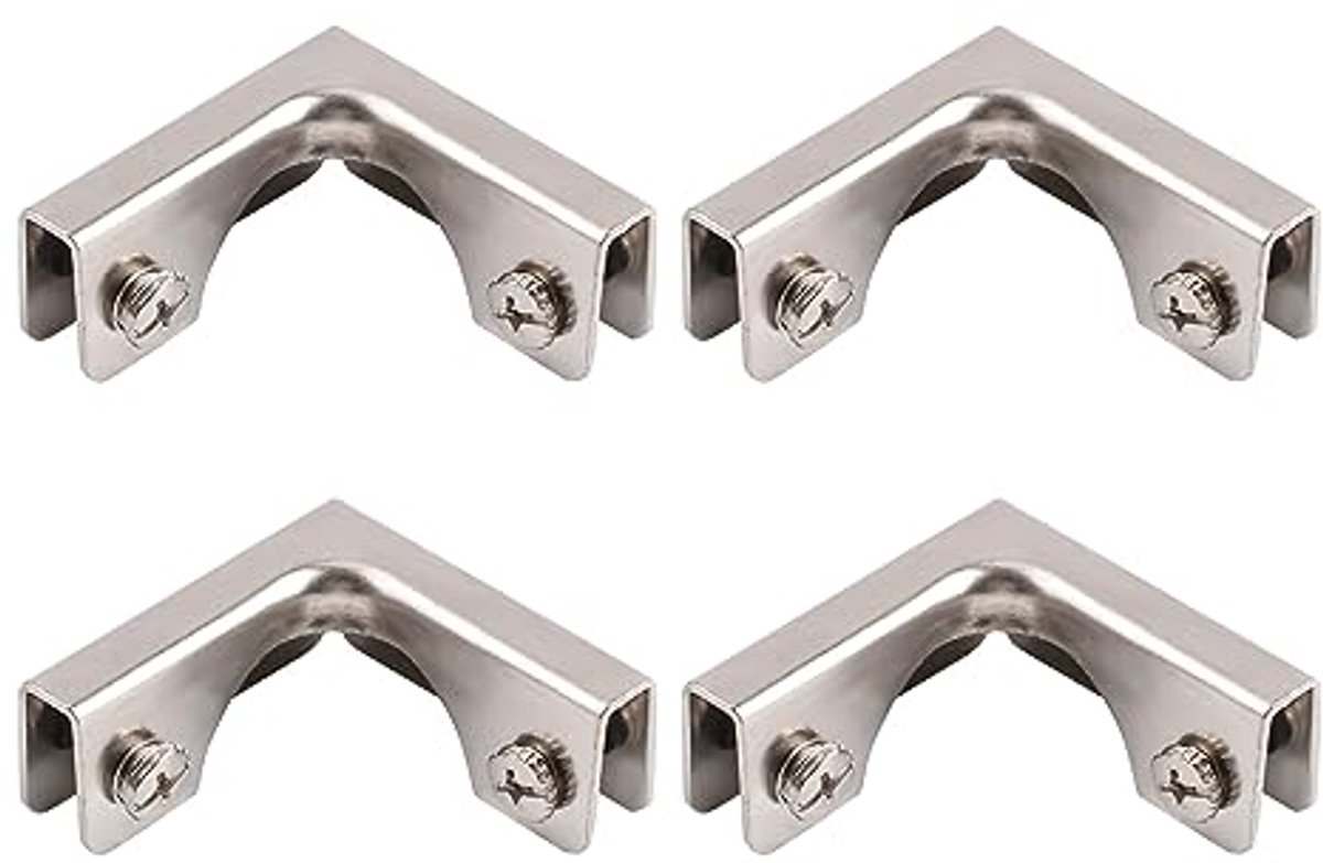 Glasconnectoren voor Aquariums en Displaykasten - 4 Stuks, Staal, 2-Weg, 3-6mm