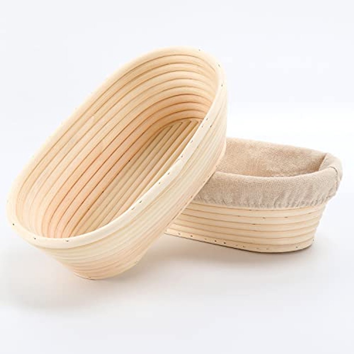 Ovale broodmand van natuurlijk rotan - 2 stuks, 24,5 cm voor brooddeeg, pizza en gebak