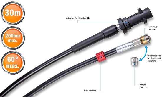 30M Tuyau de débouchage haute pression pour Kärcher K2-K7, Lavor, Bosch