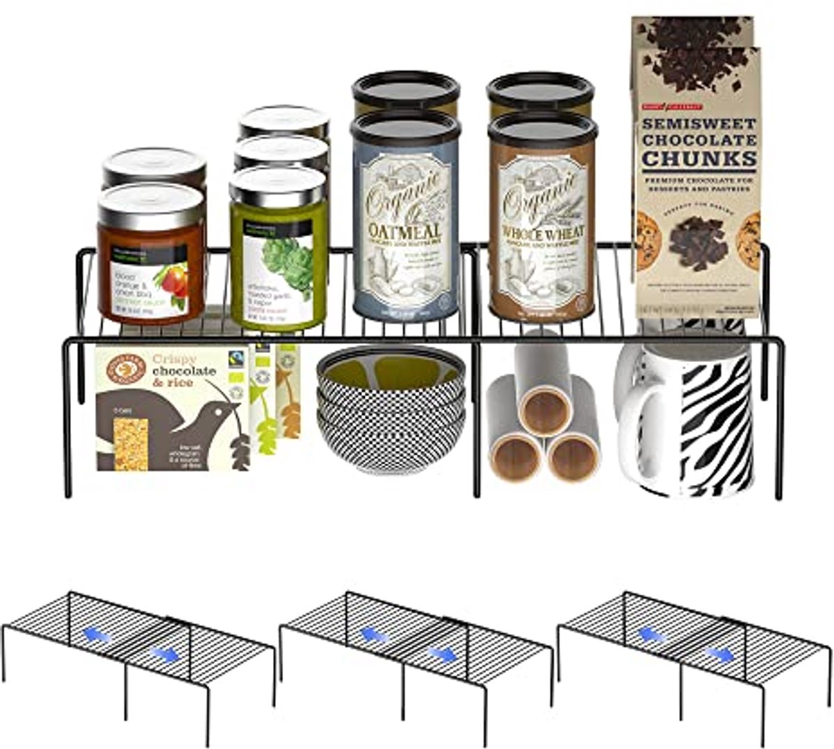 Ruimtebesparend Opbergrek voor Kasten - 8-delig Metalen Organizer voor Keuken, Badkamer en Koelkast - Uitbreidbaar en Roestvrij - Set van 4