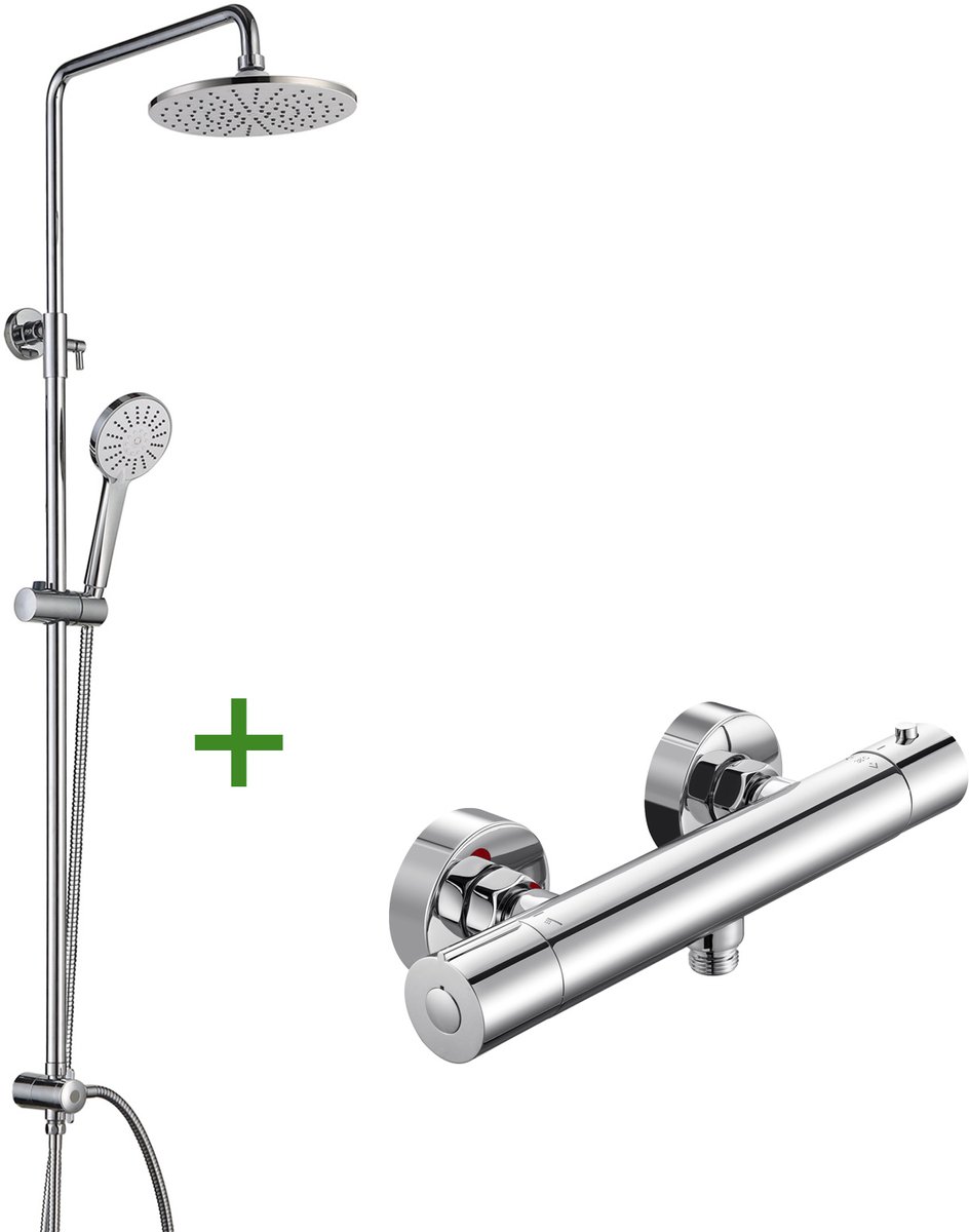 CECIPA max Douchesysteem met thermostaatkraan - Regendouche - Handdouche met 3 functies - Chroom