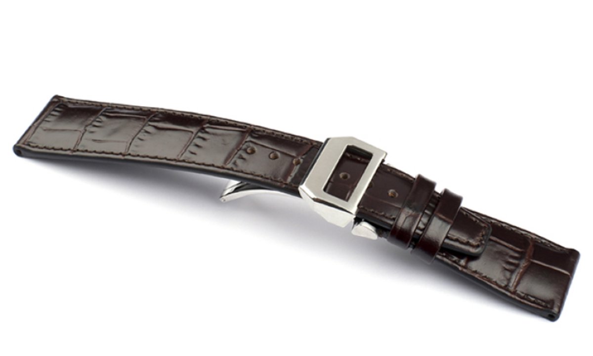 Horlogeband Deployment Donkerbruin - Leer - 22-18mm