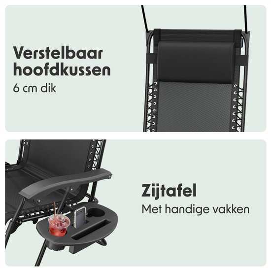 LifeGoods Opvouwbare Tuinstoelen - Verstelbaar Zonnescherm - Ligstoel Tuin - 2 Stuks - 30°-90° Verstelbaar - Metaal - Zwart