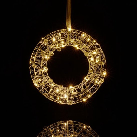 Kerstkrans met Verlichting – Led Lichtkrans voor Raam, Muur of Deur – Ø25 cm – Warm Wit