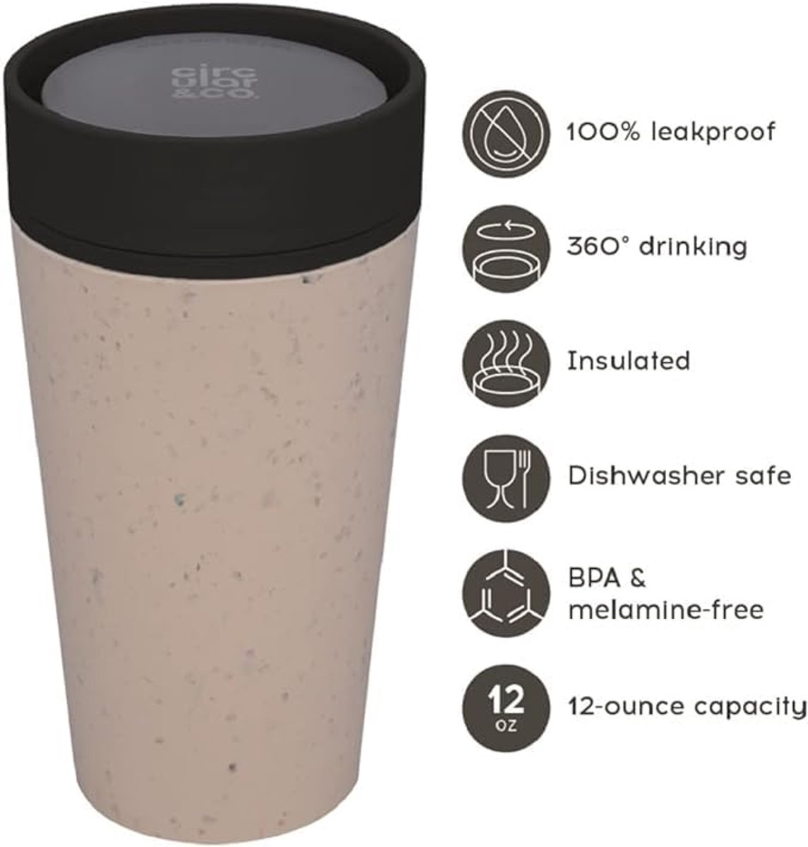 Duurzame Lekvrije Herbruikbare Koffiebeker 12 oz - Innovatieve Reismok van Gerecycled Materiaal voor Koffieliefhebbers