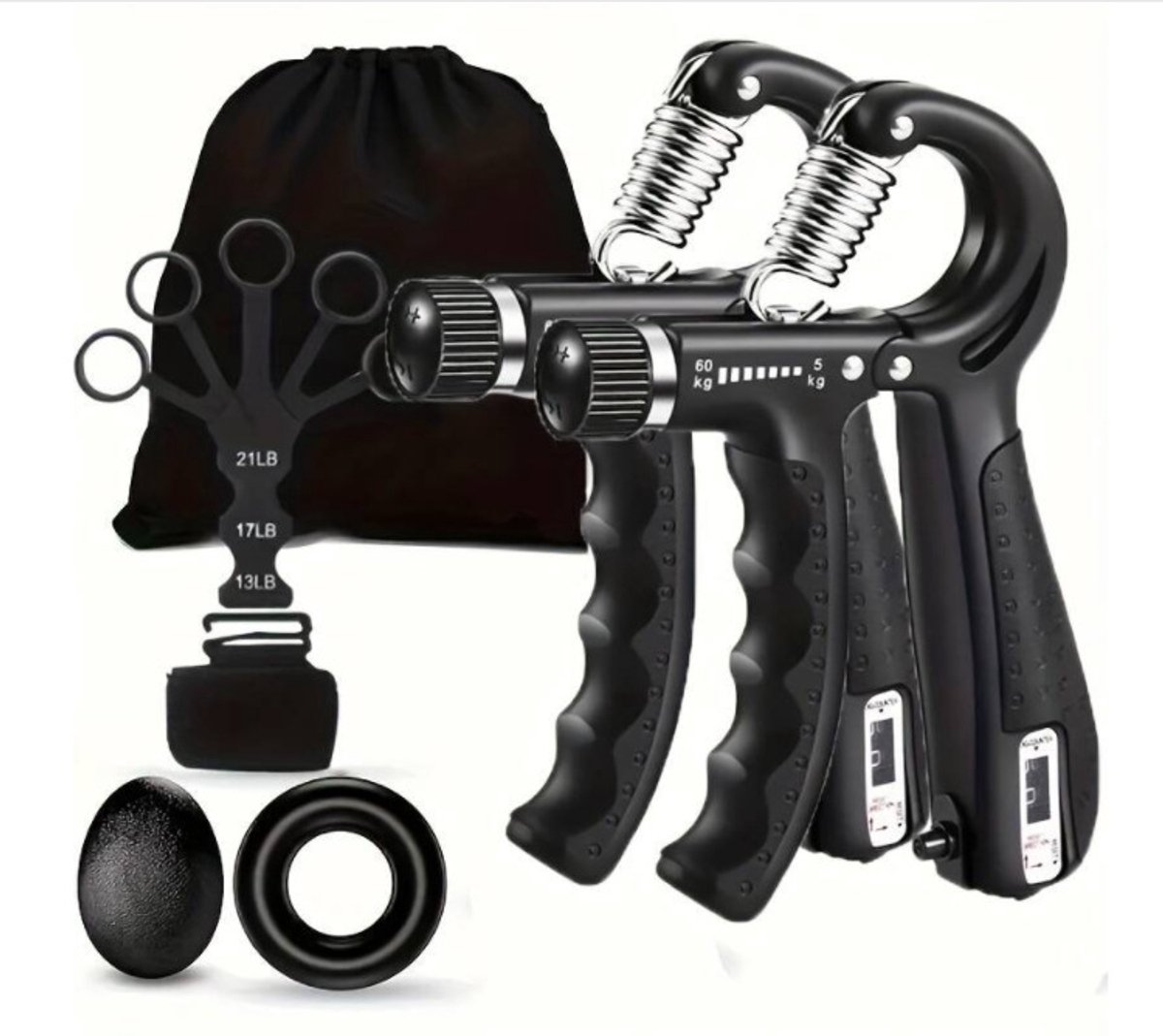 Namajunas - Handtrainer - Handknijper - vingertrainer - Handtrainer Set - 5-delige Set - 5 tot 60KG - Instelbaar - Ergonomisch Ontwerp - Handknijper met teller - Voor spieropbouw en herstel van blessures
