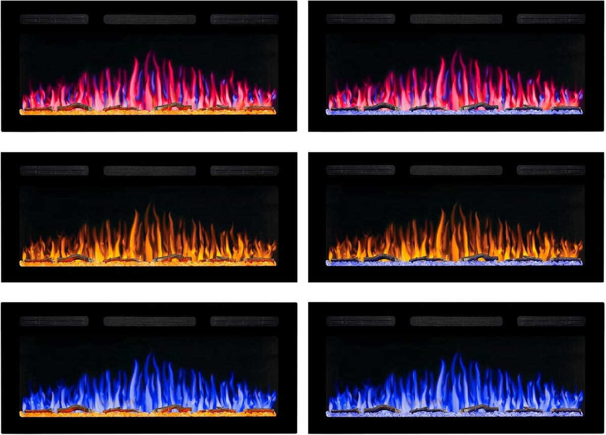 Elektrische Haard Ganeey LumaFire AF40WR – Inbouw & Wandmontage – 3D Realistisch Vlameffect met LED Verlichting & Knettereffect – 900/1800W Verwarming met Thermostaat, Timer & Afstandsbediening – Modern Zwart Design – Energiezuinig – Geschikt tot 30m