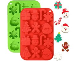 Kaarsen mal-kaarsen mallen siliconen-Bakken- Kerst siliconen mallen - Feestvormen Peperkoekman - Sneeuwpop - Kerstman - Chocoladeboom - Snoep - Zeep - Gelei en ijsblokjes Anti-Voor het maken van kaarsen(verpakking van 2 - Rood en Groen)