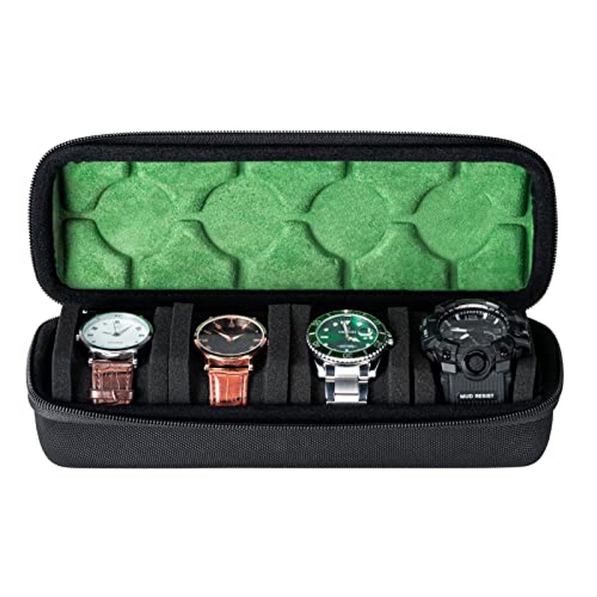 Harde mannen horloge opbergdoos voor 4 horloges - Draagbare opslag organizer met zachte schuim kussens