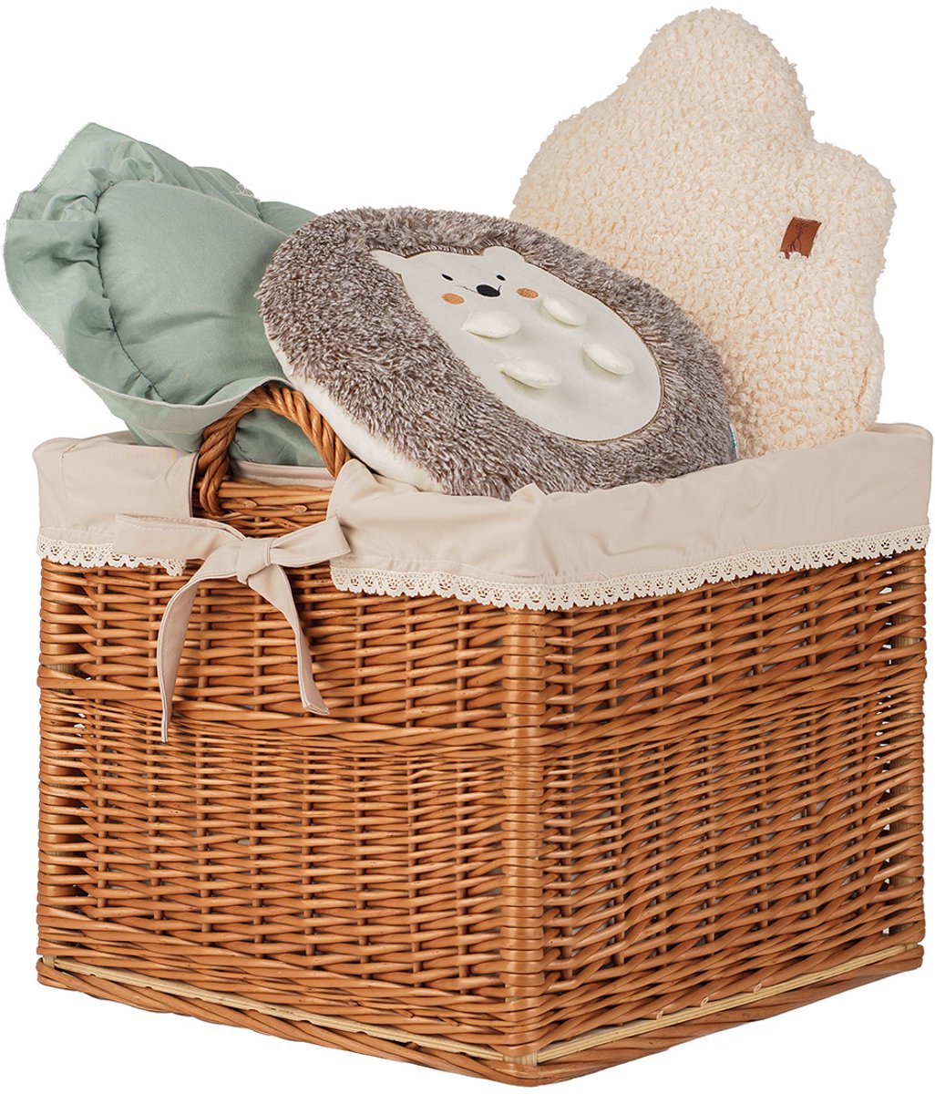 The Wicker Stories – Rieten mand met handvatten – Met beige stoffen voering met kant – Handgemaakt in Europa – Beige