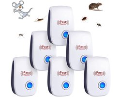 6-pack ultrasoon ongediertebestrijdingsmiddel voor binnen tegen muggen, ratten, kakkerlakken, knaagdieren, mieren, spinnen en insecten - voor thuisgebruik, stil, niet-giftig, dekking voor het hele huis, slim ongediertebestrijdingsmiddel