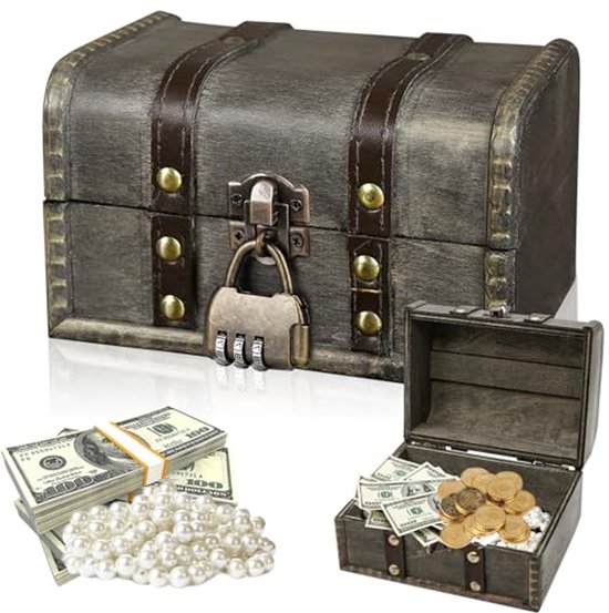 Forbabe Vintage Houten Schatkist, 18 x 11 x 10 cm, Met Slot, Piraten, Kinderen, Cadeau, Opslag, Decoratie
