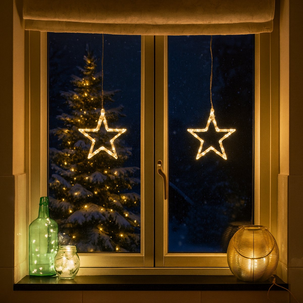 Giftmas kerstverlichting - LED Hangdecoratie - Warm Wit - Op Batterijen - Kerstversiering Voor Binnen - Kerststerren met Zuignap - Raamdecoratie