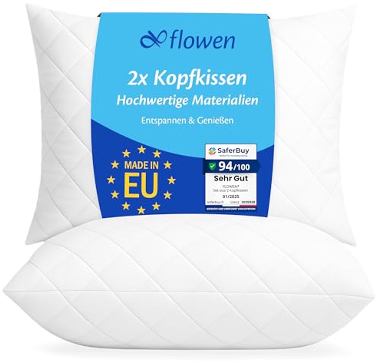 Pillow Set 50x70 cm - Antimite Hypoallergenic Sleeping Pillows for Double or Single Bed