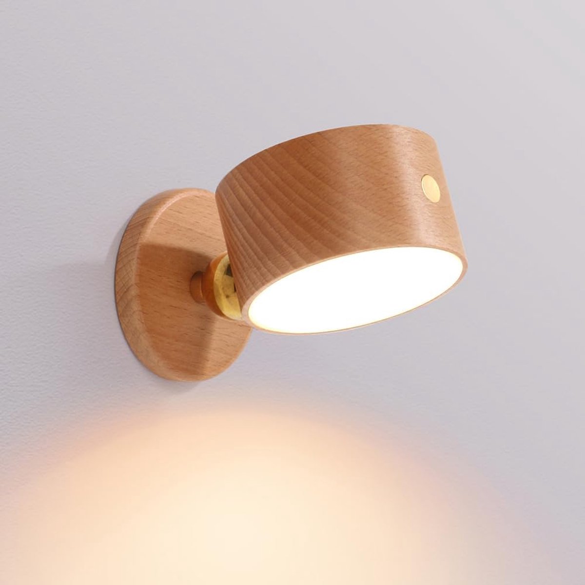 Daity Magnetische wandlamp - Oplaadbare beukenhouten lamp - 360° draaibaar en dimbaar - geschikt voor tenten - kunstwerken en lezen