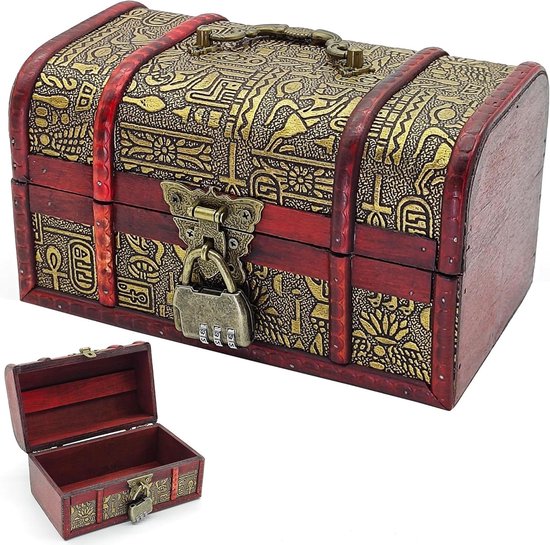 Flyingx Schatkist Houten kist schatkist schatkist piratenkist, cadeaubox afsluitbaar met deksel