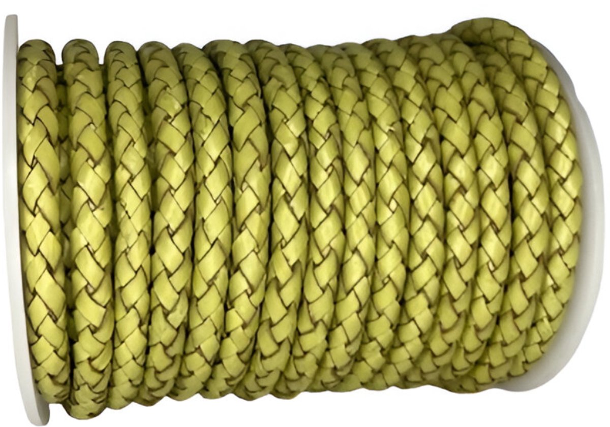 Gevlochten Leren Koord Rond, 5 m x 6 mm - Rond Gevlochten Lederen Koord, Voor Halskettingen, Armbanden, Sieraden, Knutselkralen en Veters (Lime)