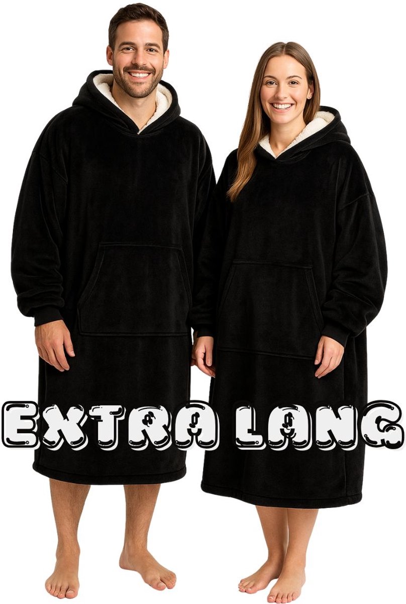 Badrock hoodie deken - Zwarte capuchon deken - Extra Lang 120cm - fleece deken met mouwen en capuchon – Oversized hoodie deken met mouwen – Draagbare deken - Fleece TV deken – Plaid met mouwen – Warm & zacht – Fleece poncho - zwart — cadeau in Wonen & Interieur - foto 5