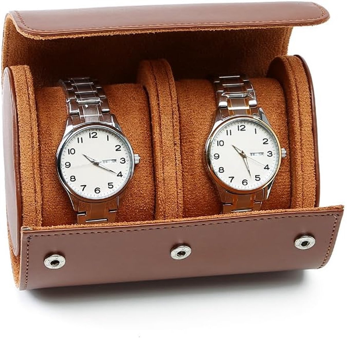 Horlogedoos voor mannen - Horloge Roll Case 1 Slot Lederen Horloge Case Organizer met Verwijderbare Horloge Kussens, Luxe PU Materiaal Vintage Horloge Display Case Opslag voor Horloge (2 Slot