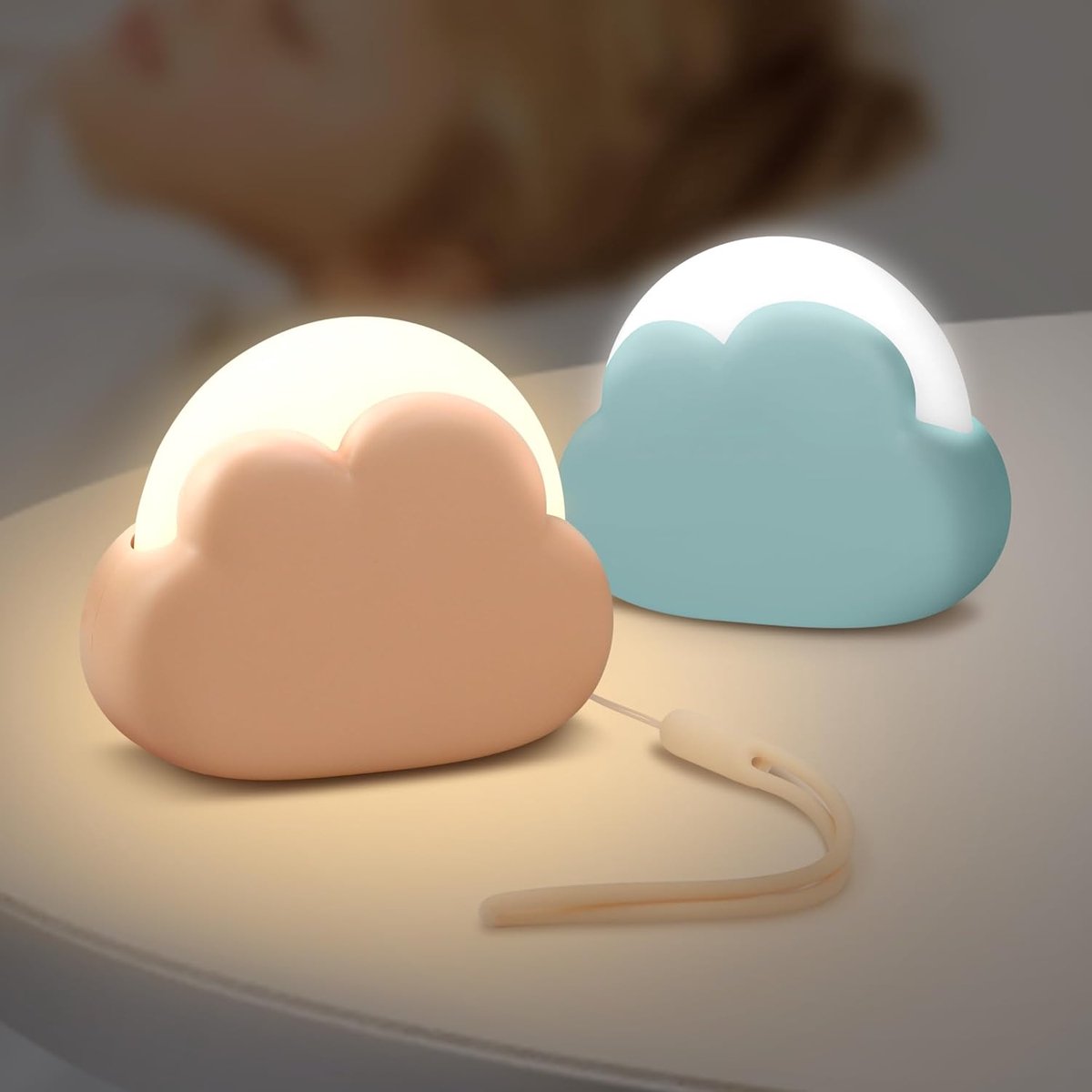 Nachtlampje voor kinderen, oplaadbaar, 2 stuks, wolken, borstvoedingslicht voor baby's, eerste uitrusting voor pasgeborenen, kinderkamer, led-nachtlampje, dimbaar, cadeau voor 1 jaar-Blauw-roze