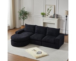 PHOEBE CAT Hoekbank - Chenille stof - Modulaire L-vormige bank - Geen montage nodig - Zwart