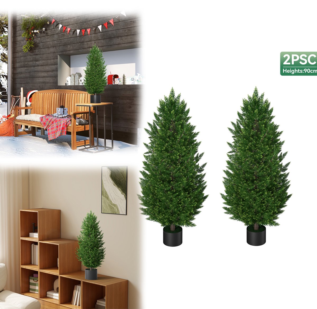 Kunstcederplant 90cm Kunstplanten met pot, Kunstcipres, Kunstboom voor woonkamer, slaapkamer, kantoordecoratie (2 stuks)