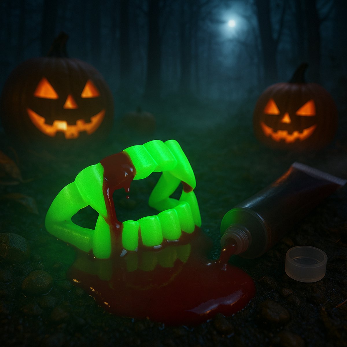Nepbloed met Glow in the Dark Tanden - Halloween Griezel Accessoire Set