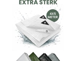 STACK® Extra Sterk Afdekzeil - 4x5m - Wit - 150G/M2 - Waterdicht Bouwzeil & Zeildoek - Zeil Met Ringen - Beschermhoes & Afdekhoes voor Zwembad,Tuin Set,Motor,Scooter,Fietsen,Aanhangwagen,Scootmobiel,BBQ accesoires - Auto Hoes Bescherming