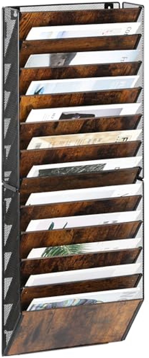 12-Vaks Wandgemonteerde Documenten Organizer van Hout - A4 Tijdschriftenhouder