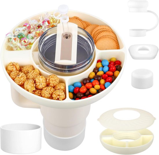 JJWNMLL Snackkom voor 40 oz Stanley Cup - Siliconen Stanley Cup Accessoires Ring Snack Tray-Voedsel Container met 4 Compartimenten-Herbruikbare JJWNMLL Snackkom voor 40 oz Stanley Cup - Siliconen Stanley Cup Accessoires Ring Snack Tray-Voedsel Container met 4 Compartimenten-Herbruikbare