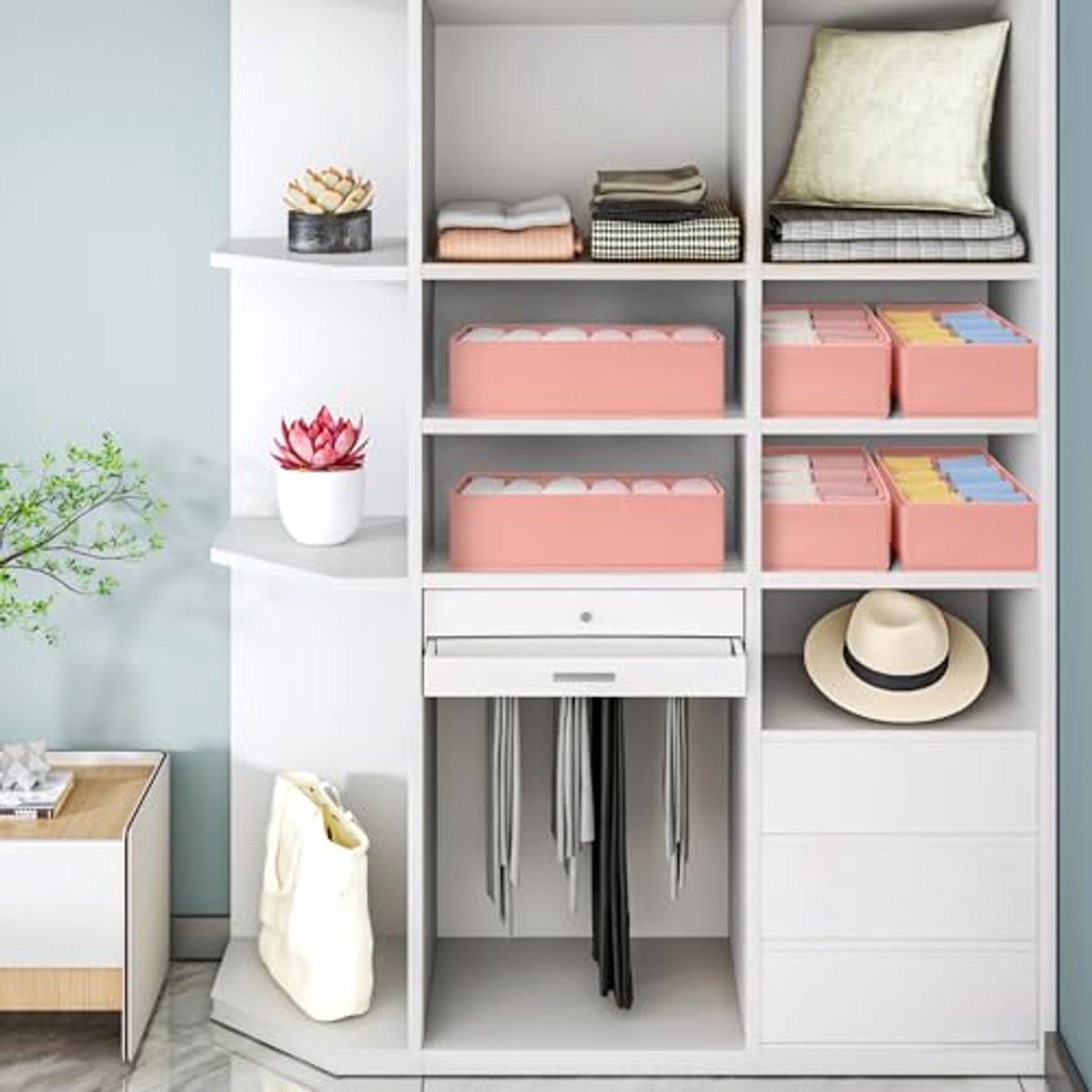 Lade-organizer voor kledingkast - 8-delig, opvouwbaar, ideaal voor babykleding, roze