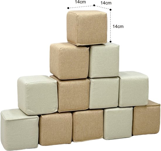 Sunny Dely Foam Stapelblokken - Zachte Foam Speelblokken - Foamblokken 12-delig - Beige en Crème - Montessori Speelgoed - Softplay - Vanaf 6 maanden - Veilig Spelen van Merkloos — afbeelding 5