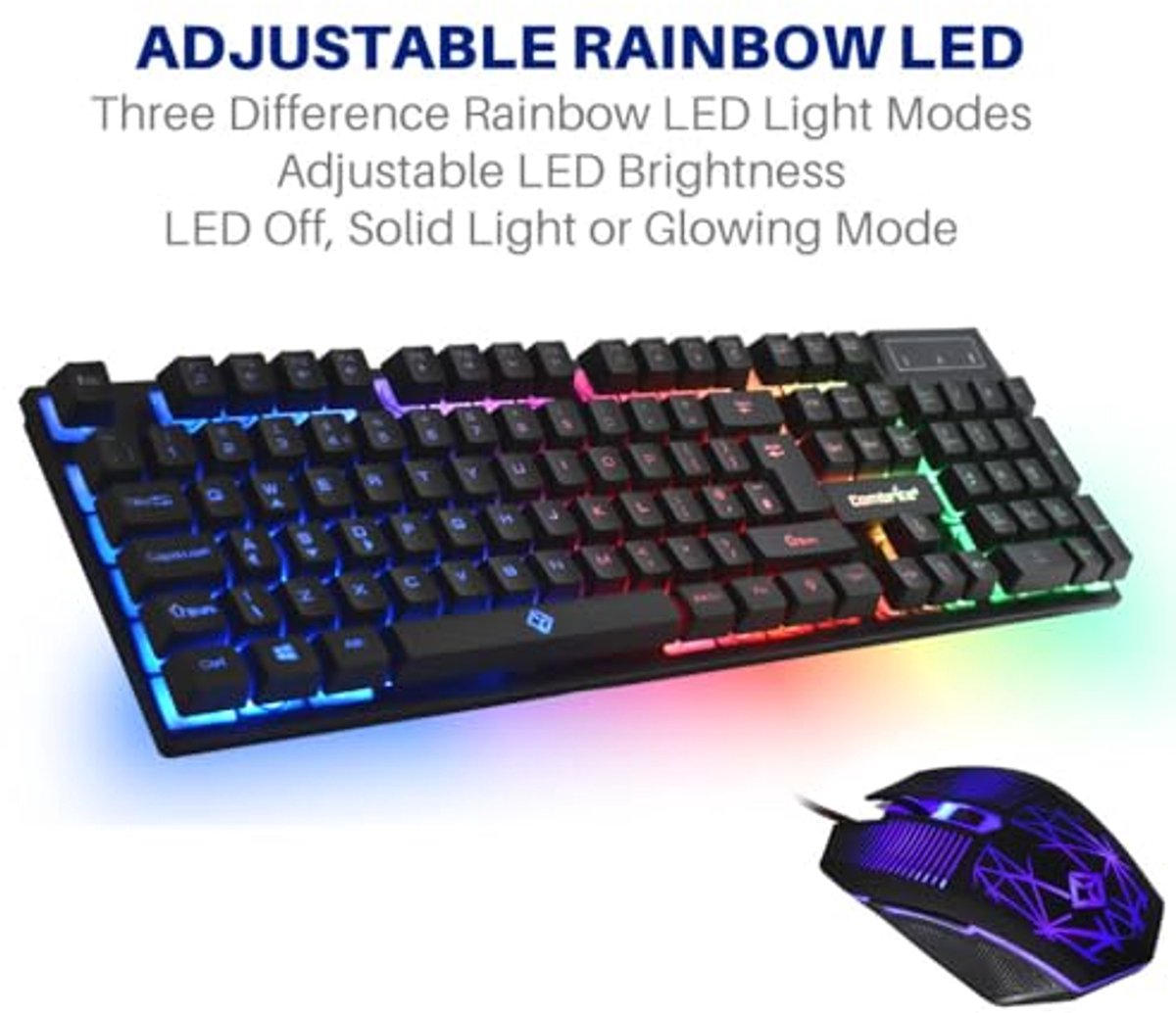 Gaming Toetsenbord en Muis Set met Gloeiende Regenboog LED en Grote Muismat - USB Bedraad Desktop Combo voor PC en Laptop