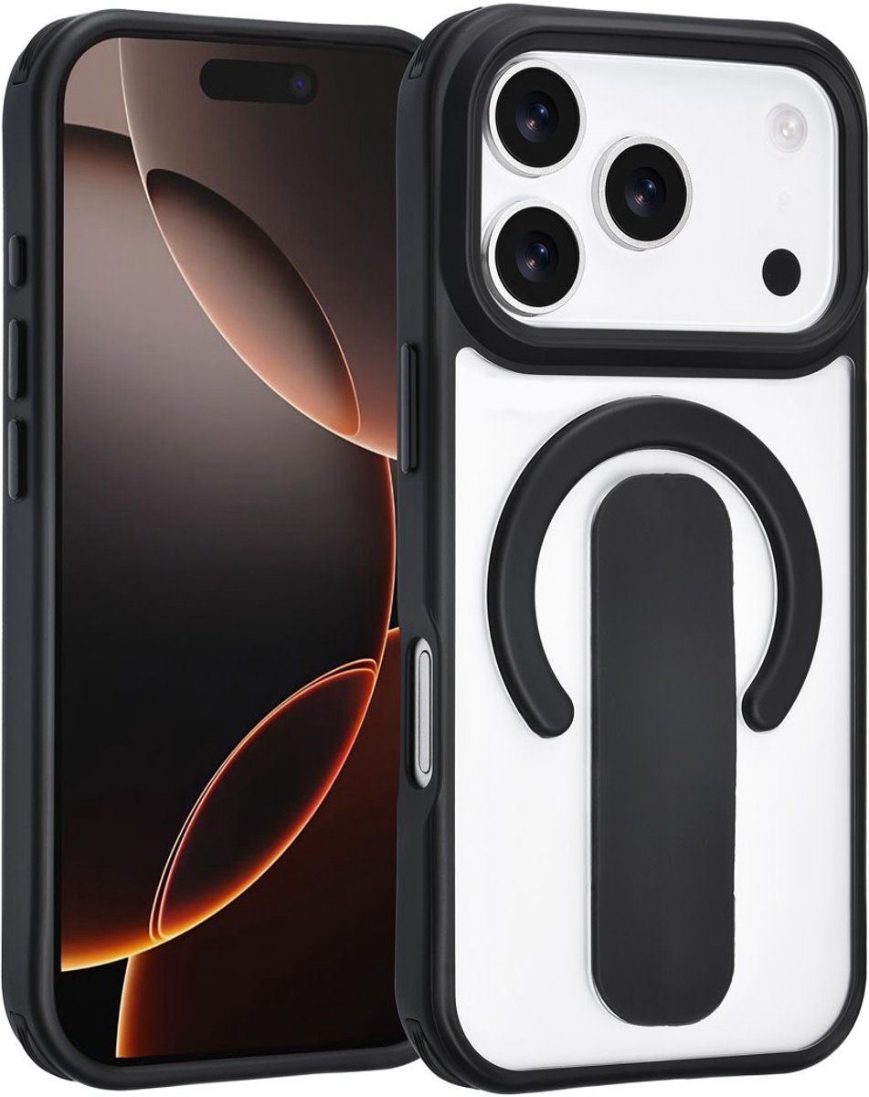 TUNIQ Backcover iPhone 17 Pro - Antishock - Ingebouwde Ring Stand - Zwart