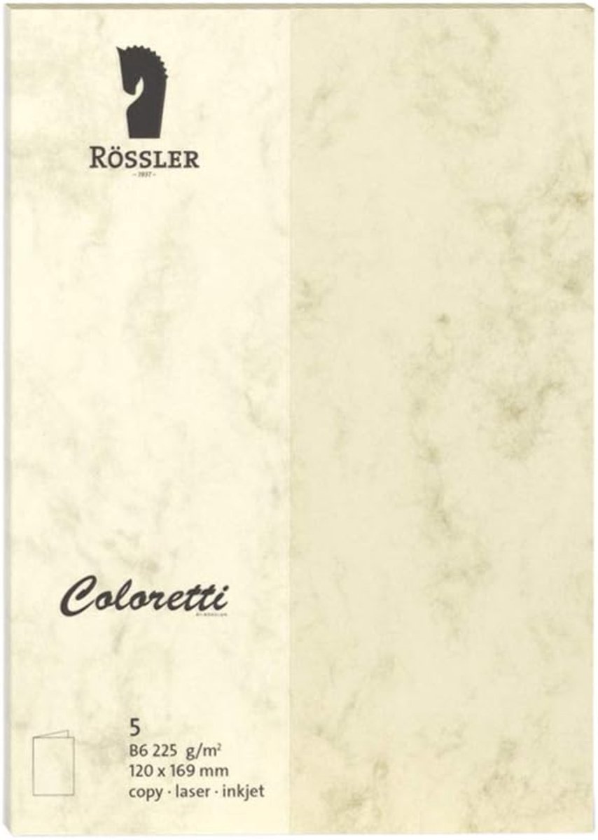 Kaarten - Coloretti - Chamois Marmer - 5 stuks - B6 - 120x169mm - Vouwrand - HD - 225gram - Kaart - Vouw - 110772506