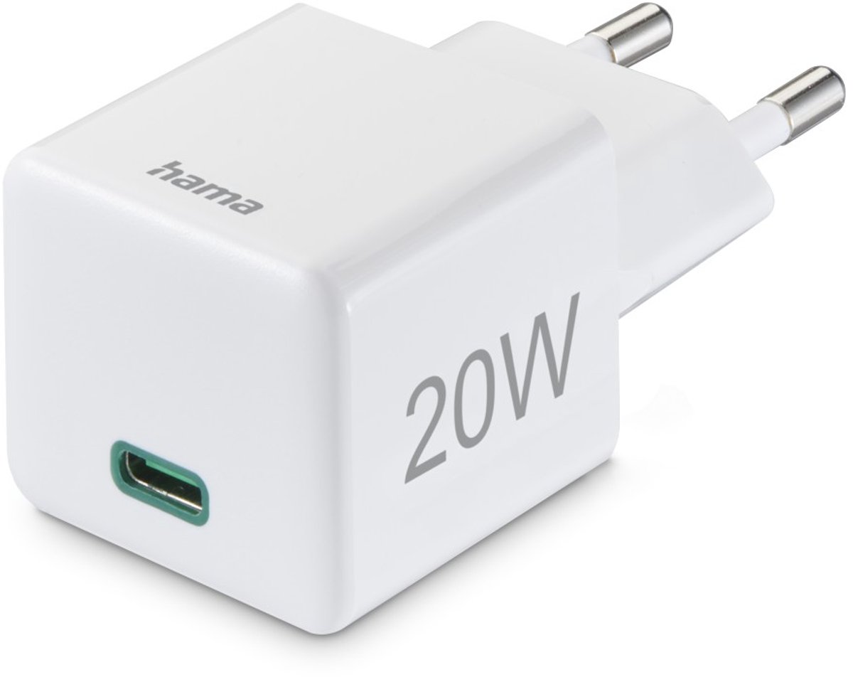 Hama USB-C Snellader - Qualcomm - Quick Charge - Mini Oplader - 20W, Wandlader - Geschikt voor Smartphone en Tablet - Wit