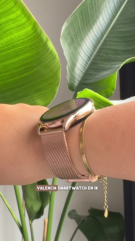 Kiraal Valencia Montre connectée AMOLED pour Femme - Bracelet en Acier Inoxydable, Cuir et Siliconen - Moniteur de Fréquence Cardiaque - Podomètre - Moniteur de Sommeil - Multisport - Compatible Android et iOS - Or Rose et Rose