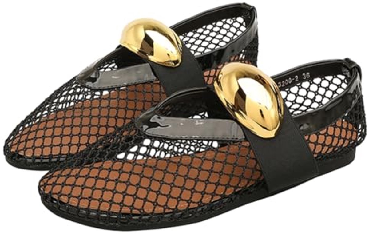 Dames Mesh Ballerina's met Ronde Neus en Gesp Casual Comfortabele Flats