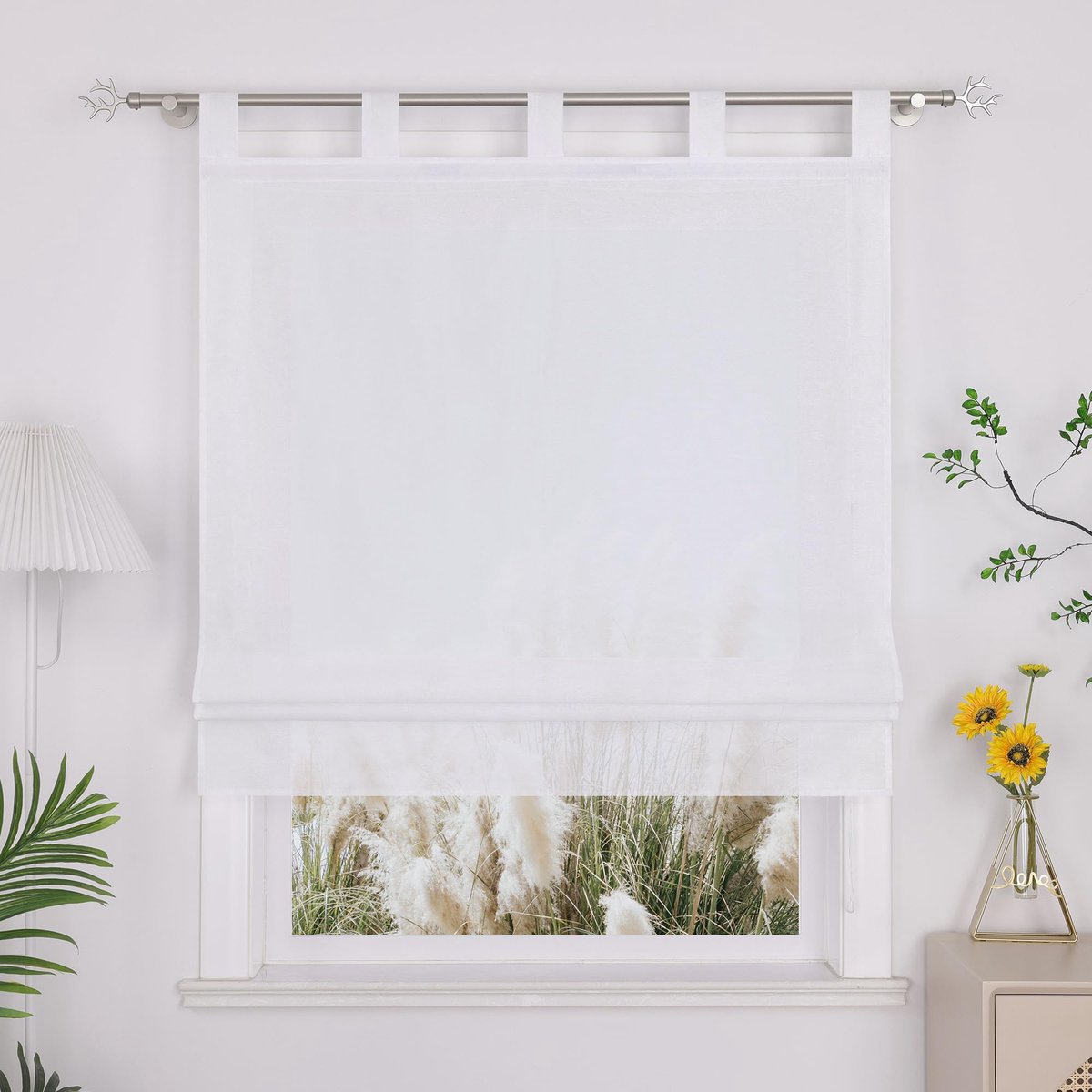 Azomor® Moderne witte vouwgordijn met lussen voor diverse woonruimtes 100x140 cm