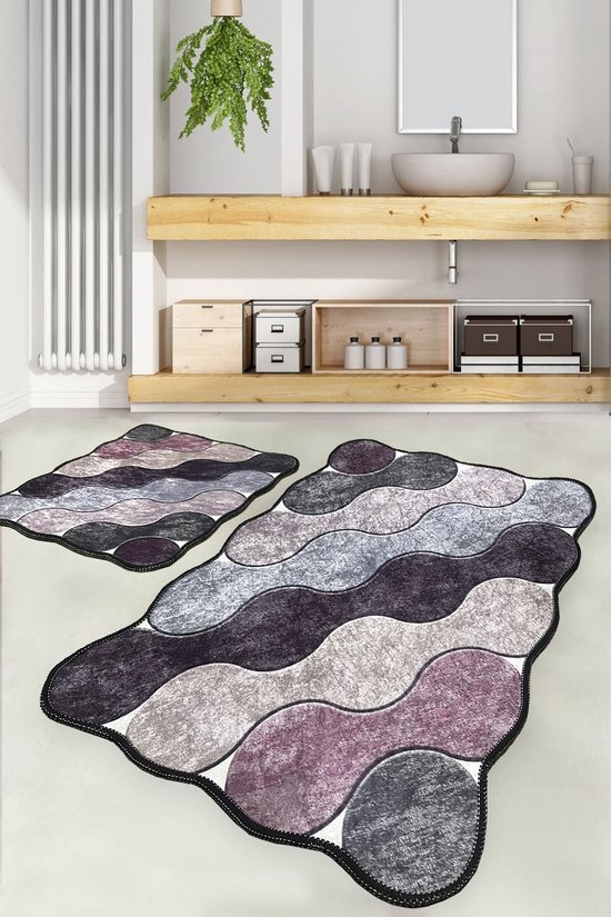 Asir - Badmattenset - 2 Stuks - Paars - 60 x 100 cm