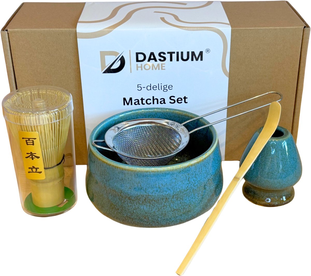 Dastium Home Matcha Set - 5 delige Matcha Starterset - Matcha Klopper - Matcha Kom - Matcha Zeef - Matcha Thee Set - Donkerblauw