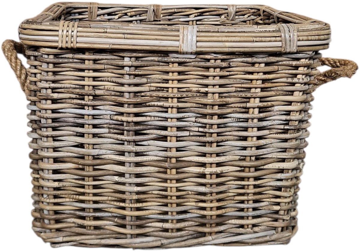 Rieten Opbergmand 50cm | Versterkte Rand & Touw Handvaten | Handgemaakt Indonesië | Woonkamer