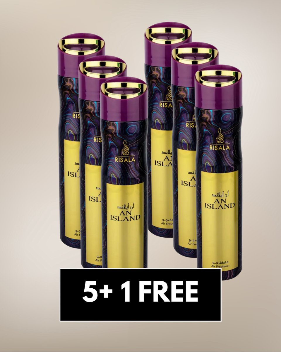 Air Freshener An Island by Risala – 300ml x6 – Long Lasting Arabic Oriental Room Spray from Dubai – Fresh Floral, Tropical & Musk Fragrance