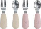 Broemba RVS Kinderbestek - Set van 4 stuks - 2x Baby Lepel & Baby Vork - 100% BPA-vrij Babybestek - Lepeltjes en Vorkjes - Beige / Roze Peuterbestek